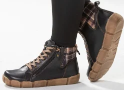 Andrea Conti Schnür-Bootie mit Schaftrand aus kariertem Textil