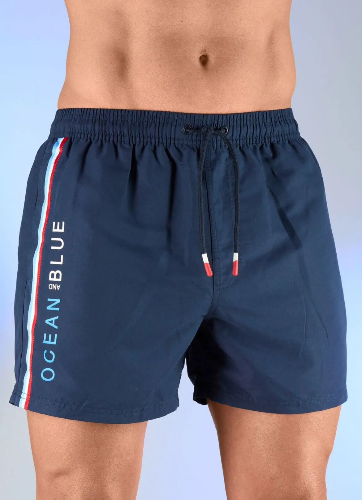 Badeshorts mit Streifenbesatz, Microfaser