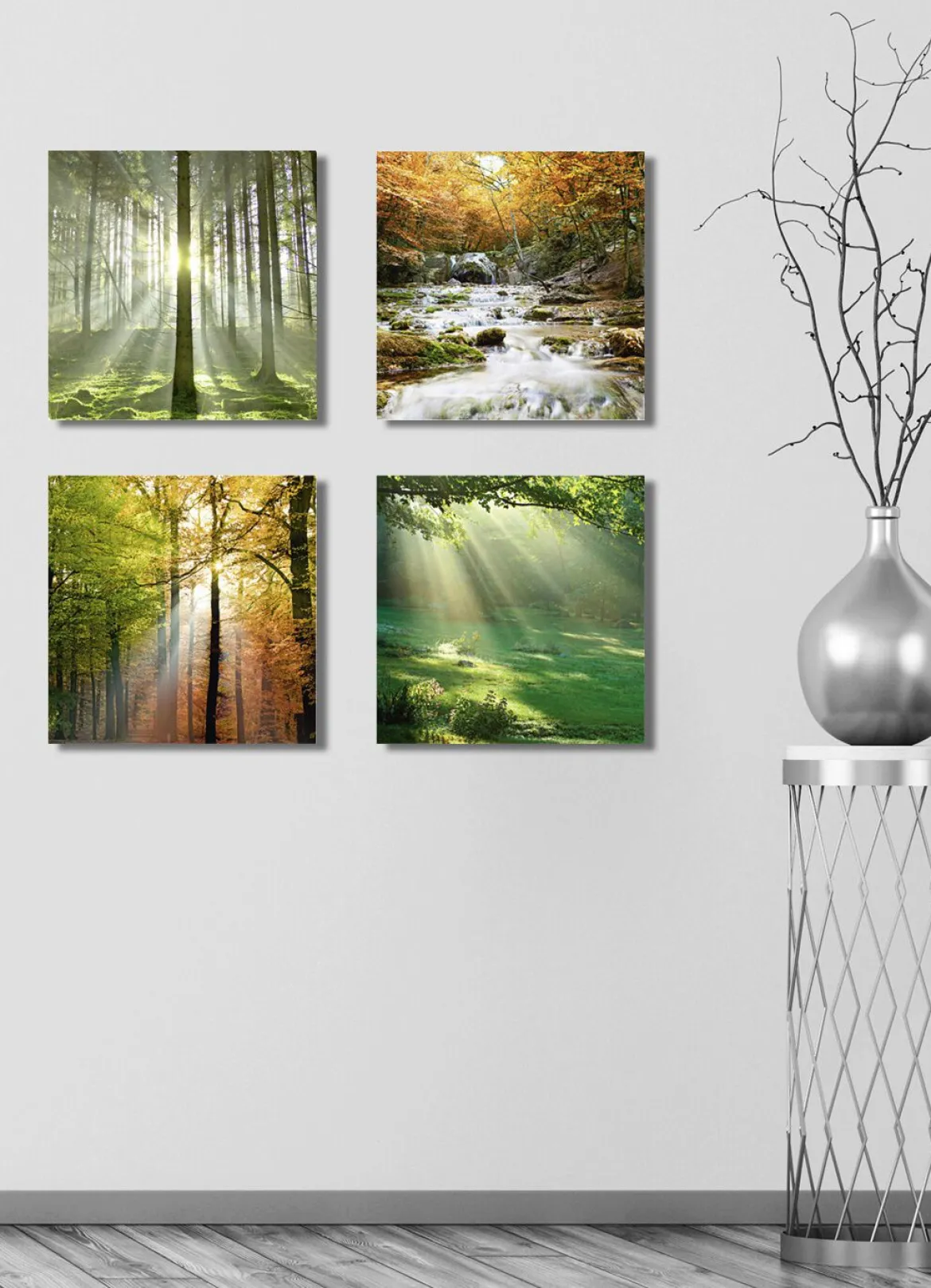 Bilder-Set, 4-teilig, mit Waldmotiven