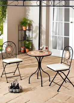 Bistro-Set Mosaik, 3-teilig, inklusive Sitzkissen