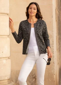 Blusenjacke mit Glanz-Besatz