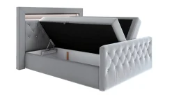 Boxspringbett mit LED-Beleuchtung, Topper und Nachttisch