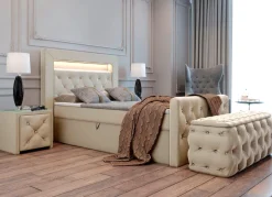 Boxspringbett mit LED-Beleuchtung, Topper und Nachttisch
