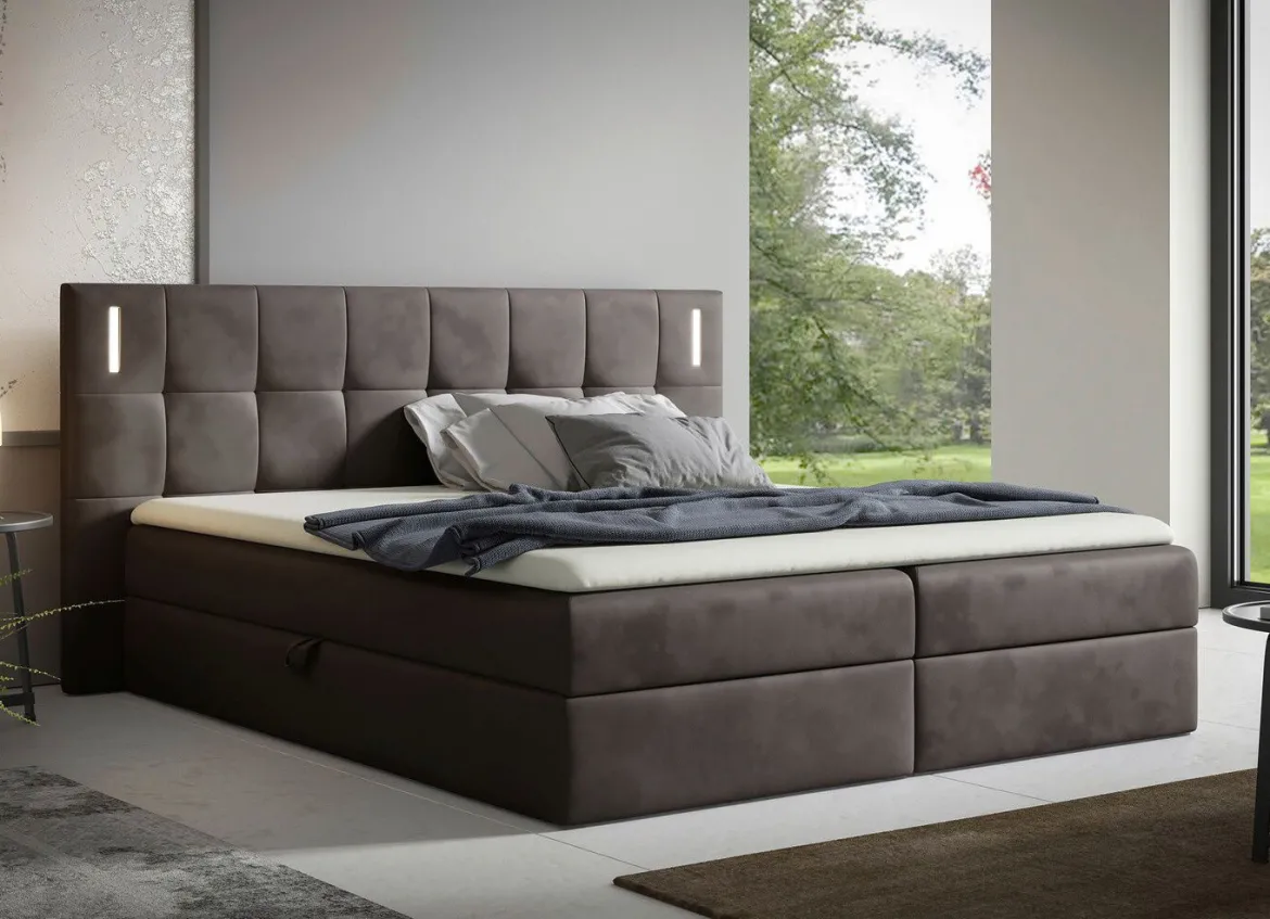 Boxspringbett mit LED-Beleuchtung und Topper