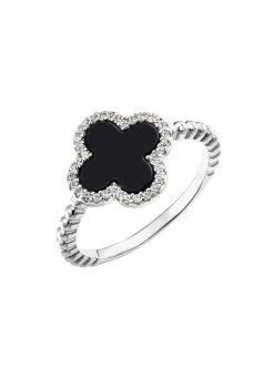 Damenring aus Silber mit Onyx und Zirkonia
