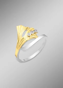 Damenring Ginkgoblatt in Bicolor mit synth. Zirkonia