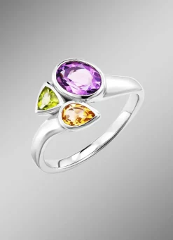 Damenring mit echt Amethyst, echt Citrin und echt Peridot