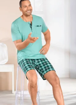 Dreiteiliges Shorty mit Knopfleiste und Brusttasche