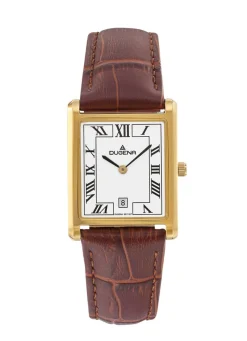 Dugena-Quartz-Herrenuhr mit Edelstahlgehäuse und Lederband