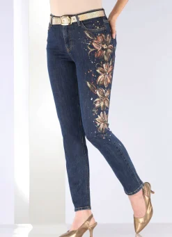 Edel-Jeans mit handbemalten, floralen Motiven