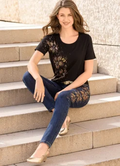 Edel-Jeans mit handbemalten, floralen Motiven
