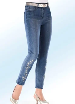 Edel-Jeans mit Stickerei-Applikationen und Glitzersteinchen