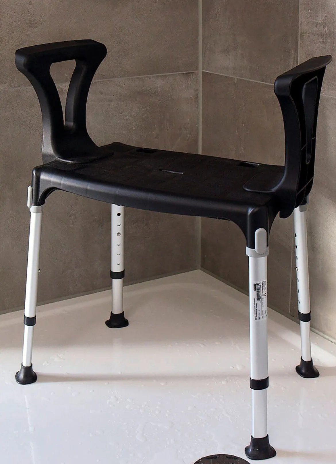 7-fach höhenverstellbarer Duschhocker mit Armlehnen