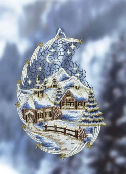 Fensterbild Schnee-Landschaft aus echter Plauener Spitze