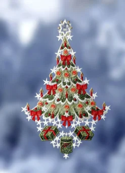Fensterbild Weihnachtsbaum aus echter Plauener Spitze