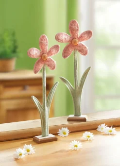Filz-Blume auf Holzsockel, 2er-Set