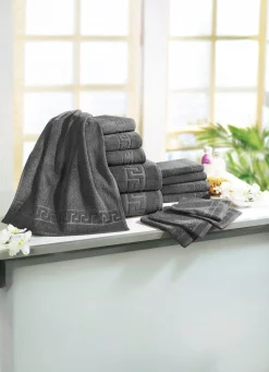 Frottierserie mit Mäander-Jacquard-Struktur