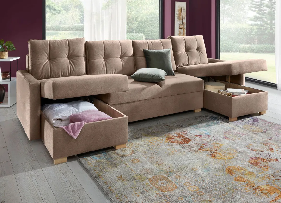Gemütliche Wohnlandschaft mit Bettfunktion und 3 Bettkästen