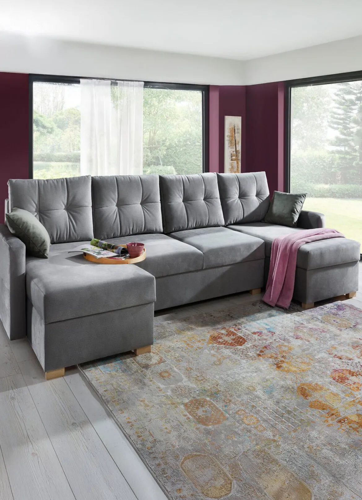 Gemütliche Wohnlandschaft mit Bettfunktion und 3 Bettkästen