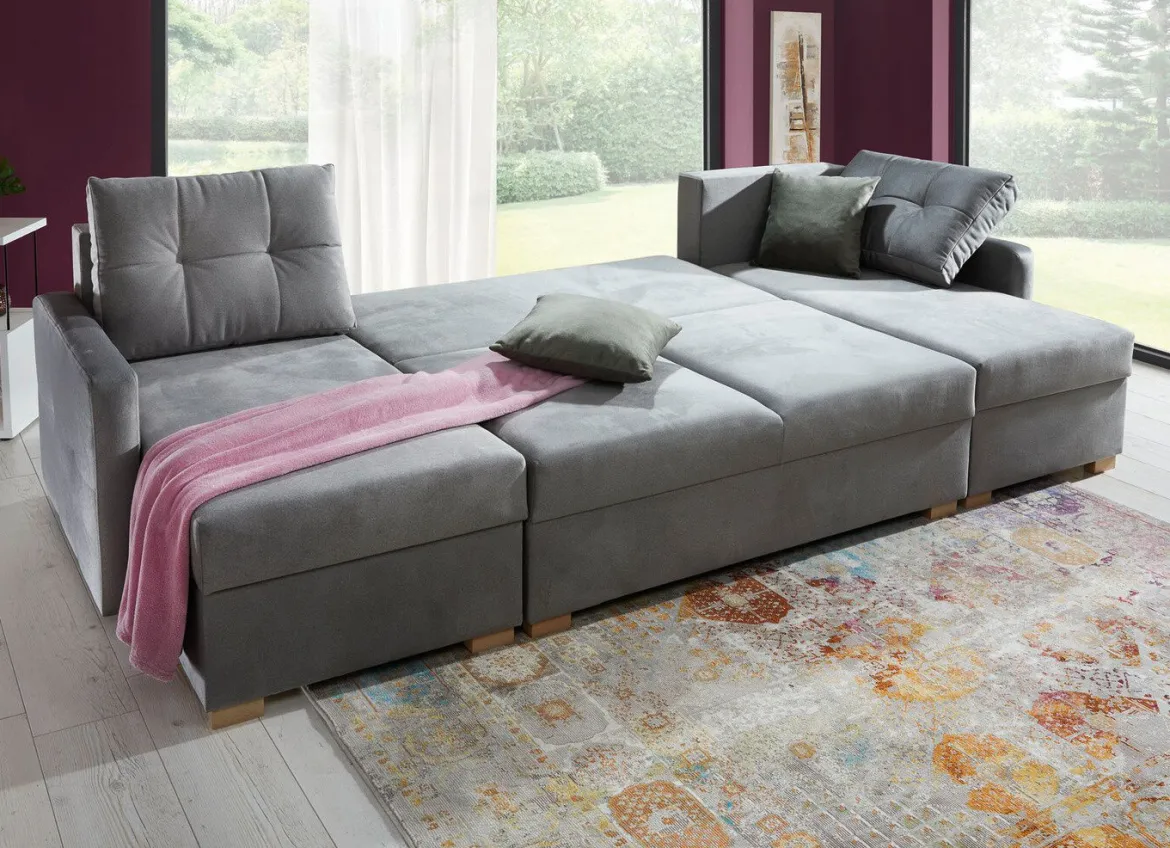 Gemütliche Wohnlandschaft mit Bettfunktion und 3 Bettkästen