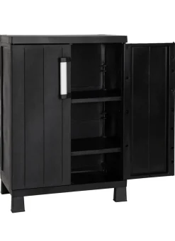 Geräteschrank Garage mit Holzlamellen-Effekt