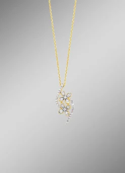 Halskette im Blumen-Design, 10 Brillanten, 22 Diamanten