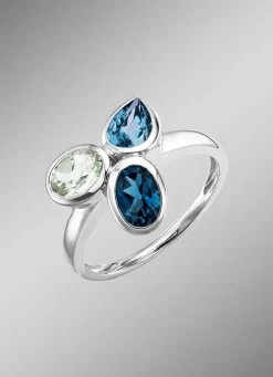 Harmonie der Farben: Damenring mit Blautopasen und grünem Amethyst