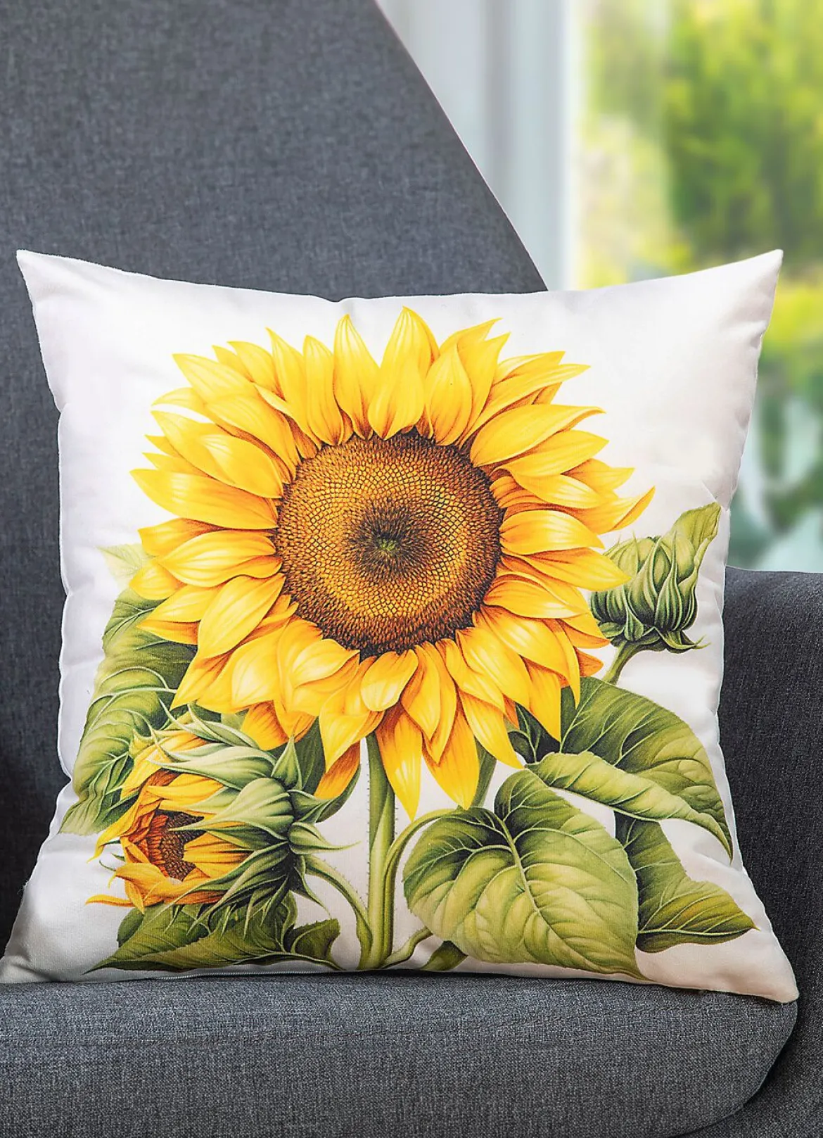 Herbstlicher Kissenbezug mit Sonnenblumen-Motiv