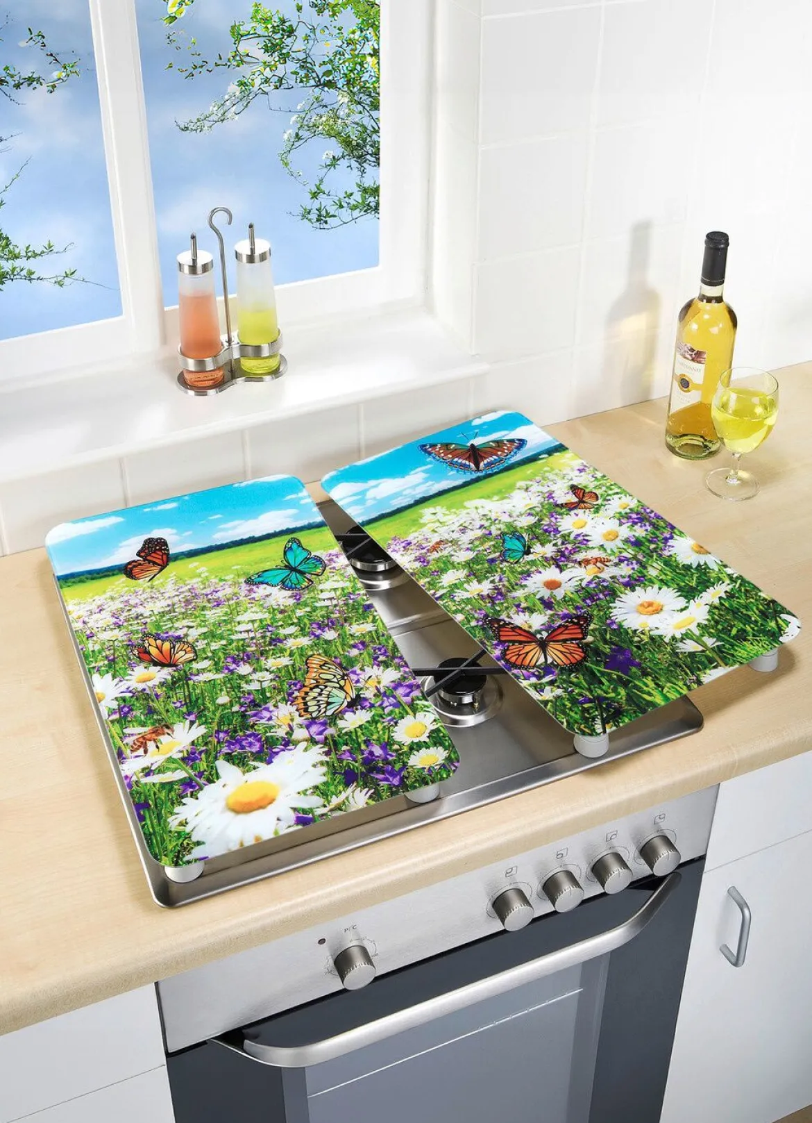 Herdabdeckplatten mit Sommerwiesen-Motiv