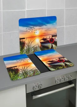 Herdabdeckplatten oder Wandblende aus Glas, Motiv Idylle am See