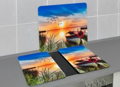Herdabdeckplatten oder Wandblende aus Glas, Motiv Idylle am See