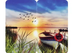 Herdabdeckplatten oder Wandblende aus Glas, Motiv Idylle am See