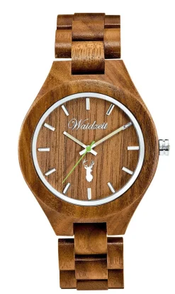 Herrenuhr der Marke Waidzeit, komplett gefertigt aus naturbelassenem Walnussholz