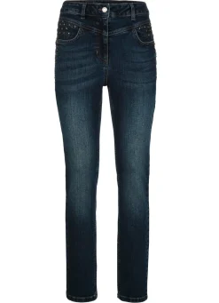 Jeans mit Glitzersteinchen und Ziernähten