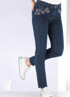 Jeans mit handbemalten, floralen Motiven