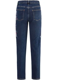 Jeans mit handbemalten, floralen Motiven