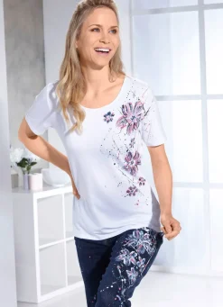 Jeans mit handbemalten, floralen Motiven