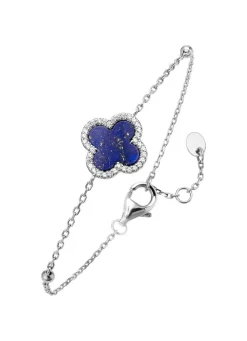 Kleeblatt-Armband mit echt Lapislazuli und synth. Zirkonia