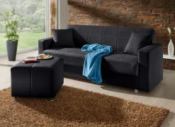 Klick-Klack-Sofa mit Hocker und Dekokissen