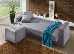 Klick-Klack-Sofa mit Hocker und Dekokissen