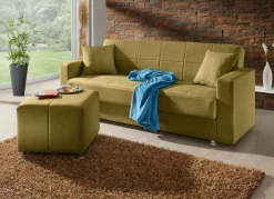 Klick-Klack-Sofa mit Hocker und Dekokissen