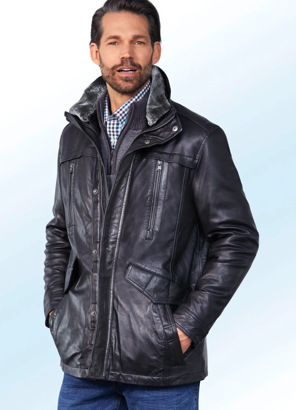 Lederjacke mit Doppeltaschen