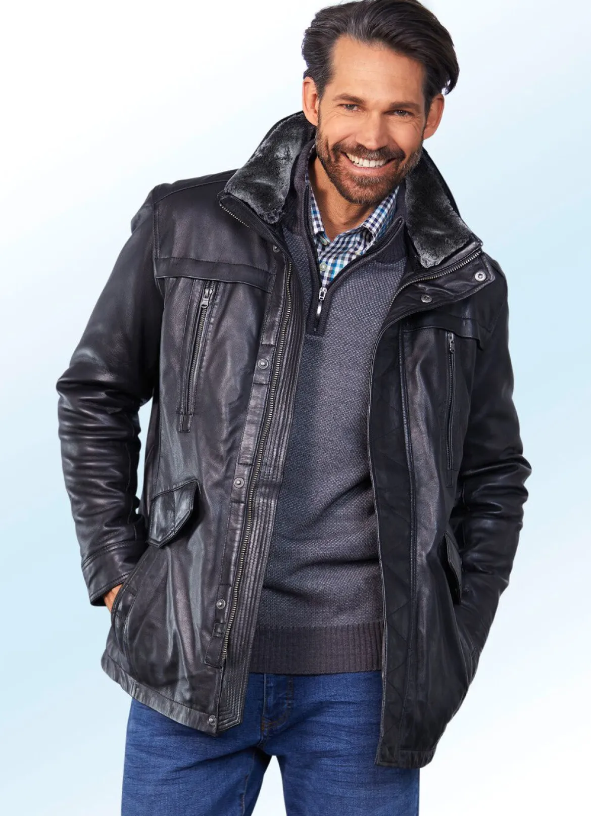 Lederjacke mit Doppeltaschen