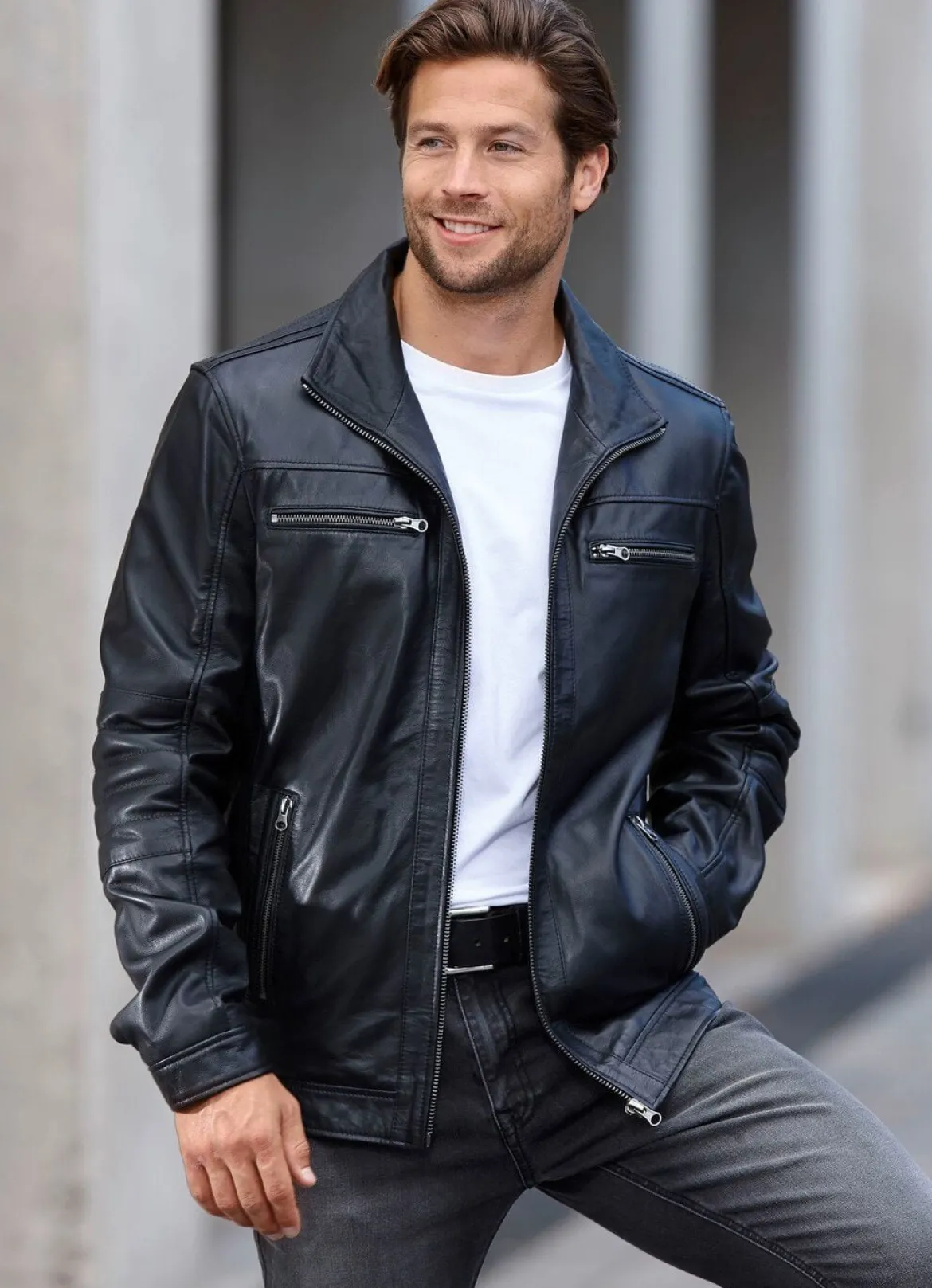 Lederkurzjacke mit Innentaschen