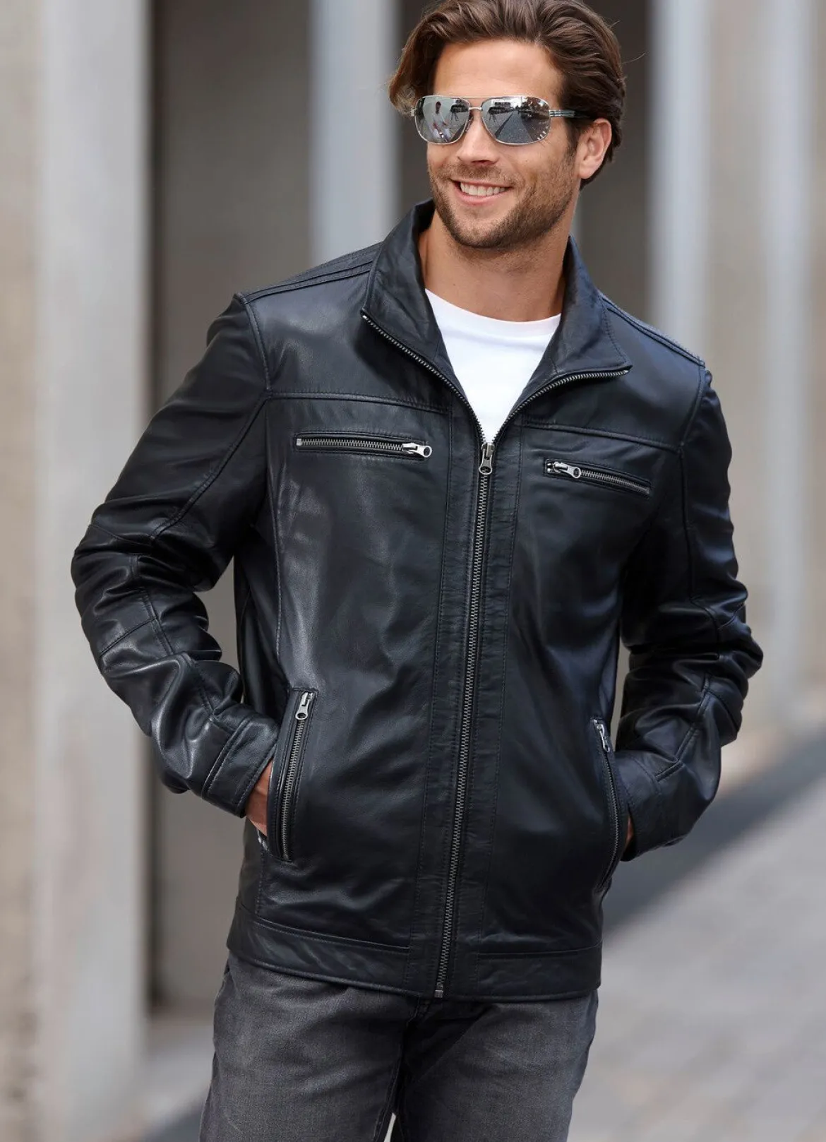 Lederkurzjacke mit Innentaschen
