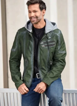 Lederkurzjacke mit Kapuze