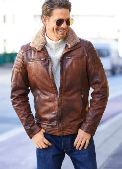 Lederkurzjacke mit Webpelzbesatz