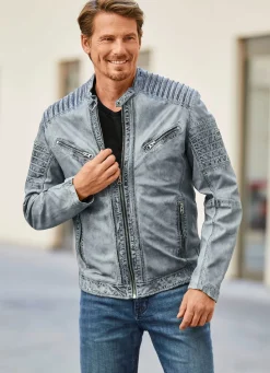 Lederkurzjacke mit Zierstepp