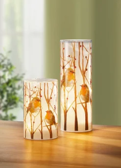 LED-Windlicht mit Rotkehlchen-Motiv, 2er-Set