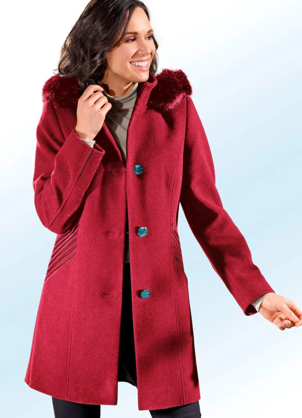 Longjacke in 2 Farben mit kontrastfarbenem Zierstepp an den Schubtaschen